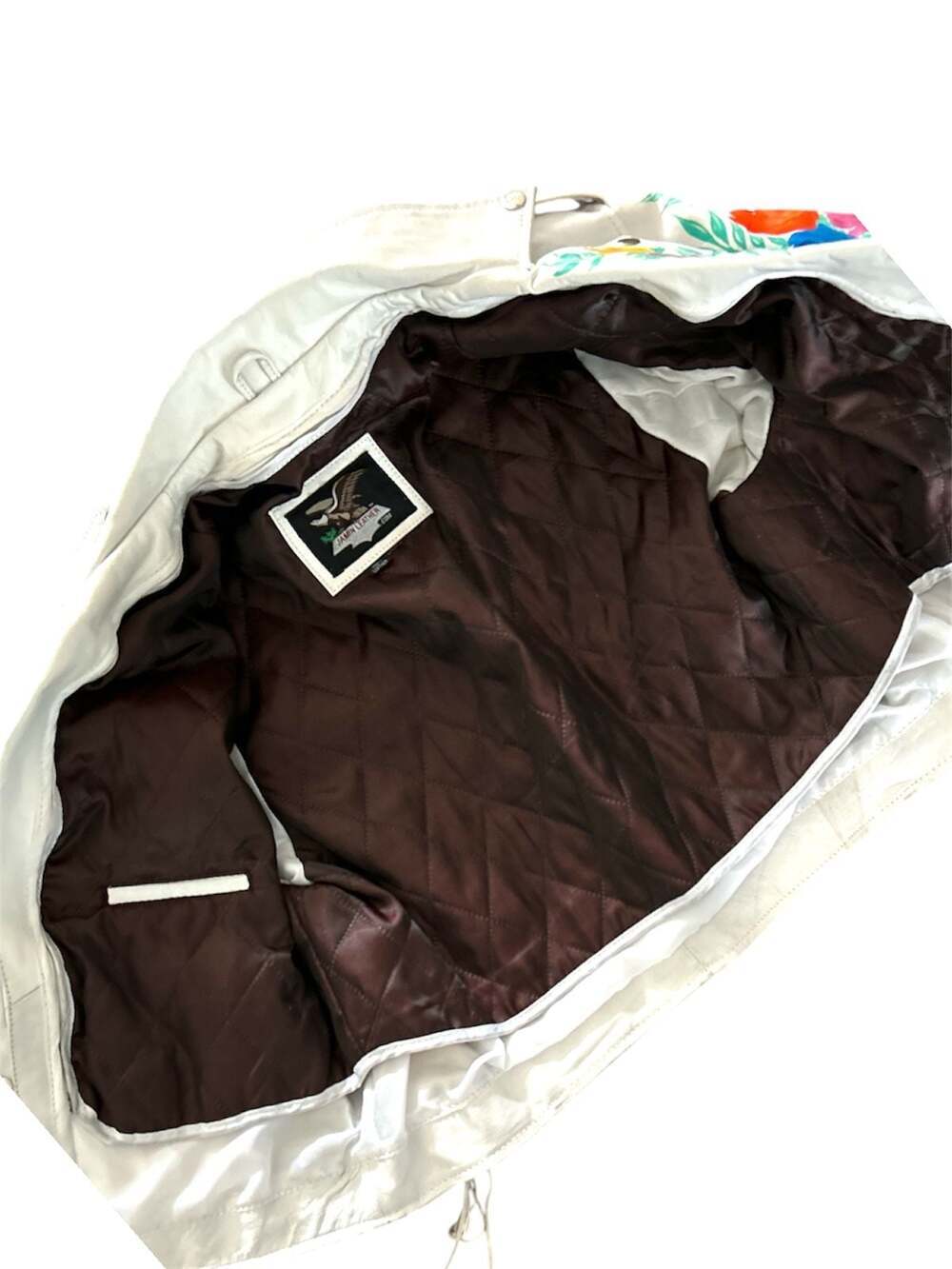 Jamin Leather White Floral Hand-Painted Biker Jacket - Picture 9 of 12